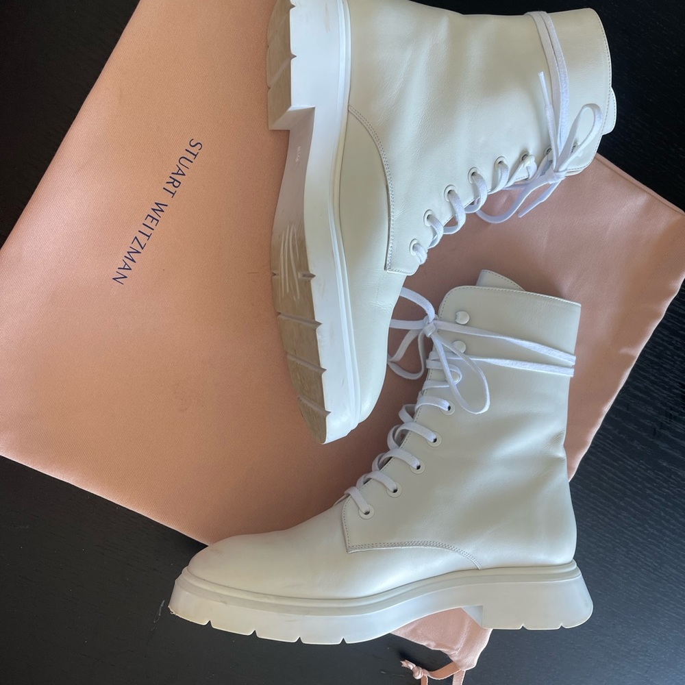 Stuart Weitzman White Mckenzee Combat Boot - image 2